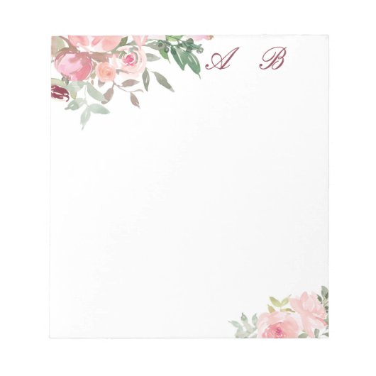 Roze aquarel bloemmotief notitieblok (Voorkant)