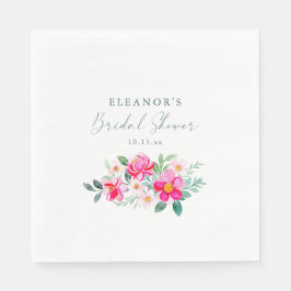 Roze Aquarel Bloemrijke Script Huwelijksdouche Servet