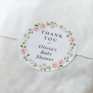 Roze Aquarel Bloemrijke Tuin in Bloei Baby Shower Ronde Sticker