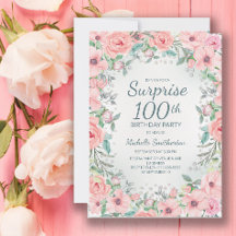 Roze Aquarel Bloemrozen Parels 100ste Verjaardag