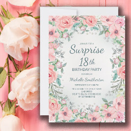 Roze Aquarel Bloemrozen Parels 18e Verjaardag