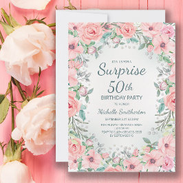 Roze Aquarel Bloemrozen Parels 50e Verjaardag