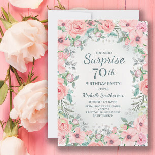 Roze Aquarel Bloemrozen Parels 70e Verjaardag