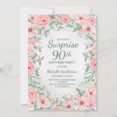 Roze Aquarel Bloemrozen Parels 90e Verjaardag (Voorkant)