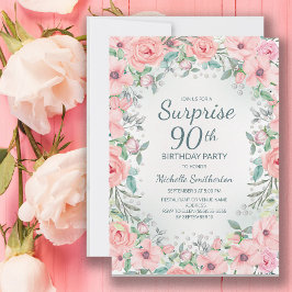 Roze Aquarel Bloemrozen Parels 90e Verjaardag
