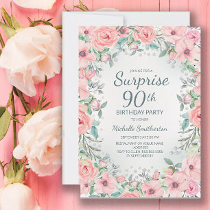 Roze Aquarel Bloemrozen Parels 90e Verjaardag
