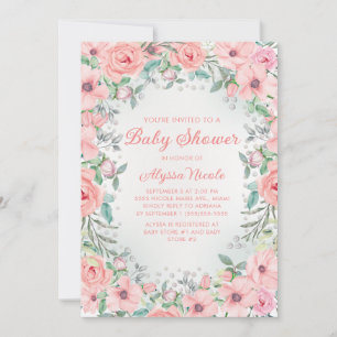 Roze Aquarel Bloemrozen Parels Baby Shower
