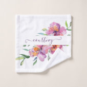 Roze aquarel bloemstuk gepersonaliseerd bad handdoek (Wasdoekje)