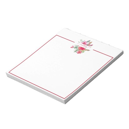 Roze aquarel bloemstuk gepersonaliseerd notitieblok (Linkerzijde)