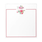 Roze aquarel bloemstuk gepersonaliseerd notitieblok (Voorkant)