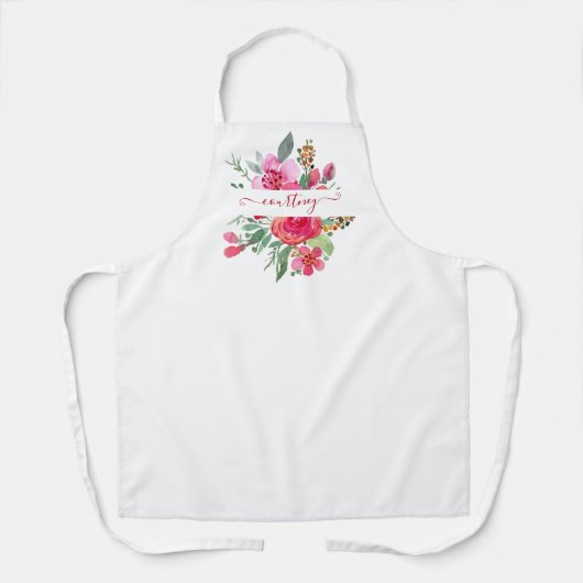 Roze aquarel bloemstuk gepersonaliseerd schort (Voorkant)