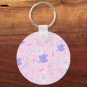 Roze Aquarel Bloemvlinders Monogram Sleutelhanger (Achterkant)