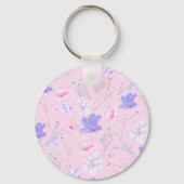 Roze Aquarel Bloemvlinders Monogram Sleutelhanger (Achterkant)