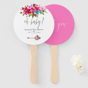 Roze Aquarel Boho Chic Bloemachtige Baby Shower Handwaaier