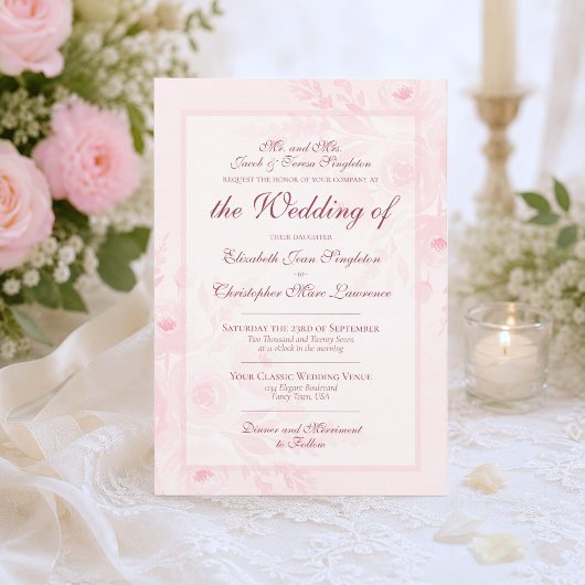 Roze Aquarel Boho Chic Pioenrozen Formele Trouwdag Kaart
