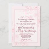 Roze Aquarel Boho Chic Pioenrozen Katholieke Trouw Kaart (Voorkant)