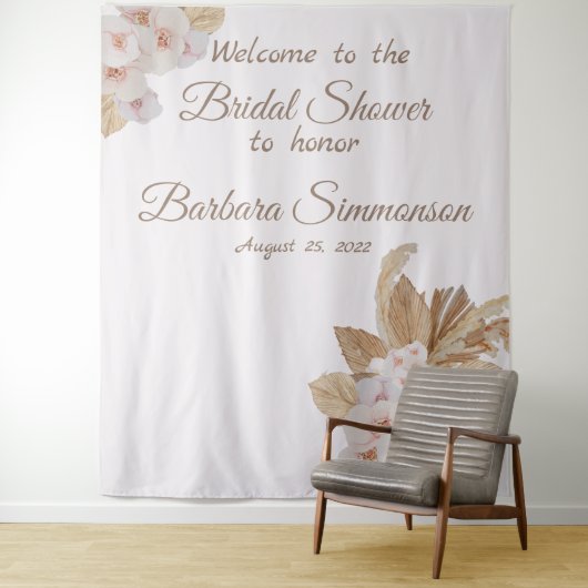 Roze Aquarel Boho Gedroogde Pampa Gras Bruiloft Wandkleed (In situ)