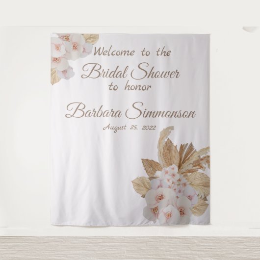 Roze Aquarel Boho Gedroogde Pampa Gras Bruiloft Wandkleed (Voorkant)