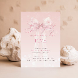 Roze Aquarel Boog Winter Meisje Kind 5de Verjaarda Kaart
