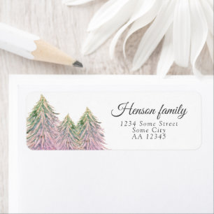 Roze Aquarel Boom Kerst Retouradreslabel Etiket