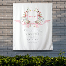 Roze Aquarel Botanische Regency Wapen Huwelijk