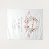 Roze Aquarel Botanische Regency Wapen Huwelijk Wandkleed (Voorkant (horizontaal))
