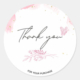Roze aquarel business dank u ronde sticker