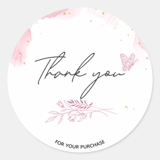 Roze aquarel business dank u ronde sticker (Voorkant)