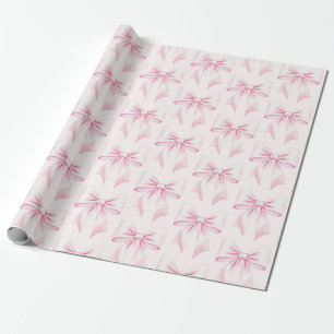 Roze Aquarel Coquette Strik Mode Vrouwelijk Meisje Cadeaupapier