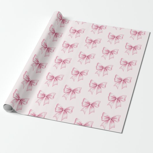 Roze Aquarel Coquette Strik Modieus Vrouwelijk Mei Cadeaupapier (Uitgerold)