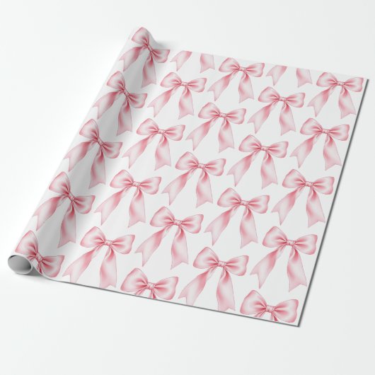 Roze Aquarel Coquette Strik Trendige Vrouwelijke M Cadeaupapier (Uitgerold)