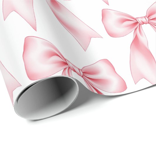 Roze Aquarel Coquette Strik Trendige Vrouwelijke M Cadeaupapier (Rol Hoek)