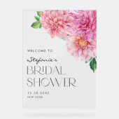 Roze Aquarel Dahlia Bruiloft Feestelijke Ontvangst Acryl Bord (Voorkant)