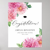 Roze Aquarel Dahlia Felicitaties Afstuderen Poster (Voorkant)