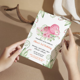 Roze Aquarel Dinosaurus Meisje Verjaardagsdecorati Kaart