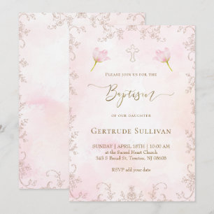 roze aquarel Doop Kaart