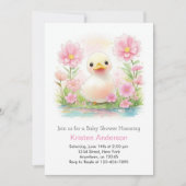 Roze Aquarel Eendje Grilleg Meisje Baby Shower Kaart (Voorkant)