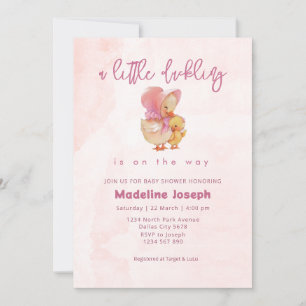 Roze Aquarel Eendje Meisje Baby Shower Kaart
