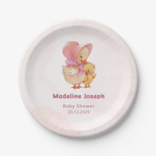 Roze Aquarel Eendje Meisje Baby Shower Papieren Bordje
