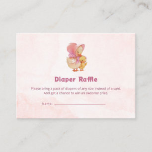 Roze Aquarel Eendje Meisje Luier Raffle Informatiekaartje