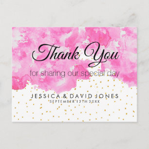 Roze aquarel elegante gouden confetti dank je briefkaart