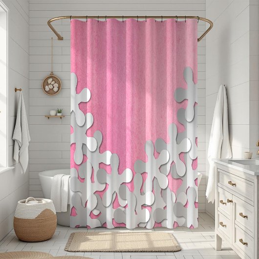 Roze Aquarel en Witte Bloemen Douchegordijn