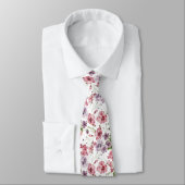 Roze Aquarel Engelse Vintage Bloemmotief Stropdas (Gebonden)