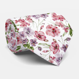 Roze Aquarel Engelse Vintage Bloemmotief  Stropdas