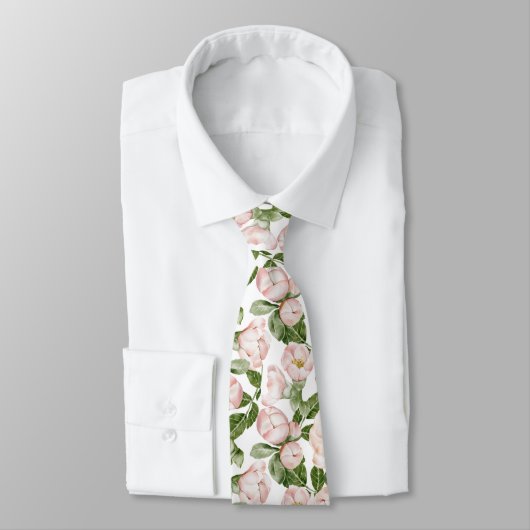 Roze Aquarel Engelse Vintage Bloemmotief Stropdas (Gebonden)