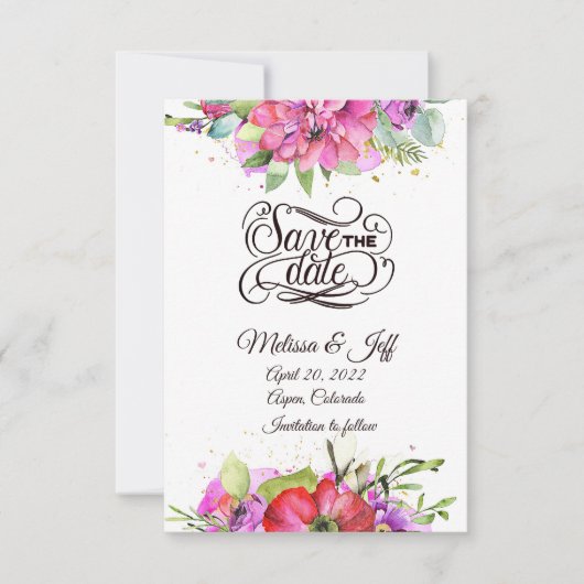 Roze aquarel flora save the date uitnodiging (Voorkant)