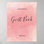 Roze Aquarel Gastboek Handtekening Poster (Voorkant)