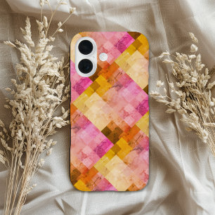 Roze Aquarel Geometrisch Patroon iPhone 16 Hoesje
