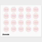 Roze Aquarel Gingham Retouradres Ronde Sticker (Vel)