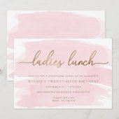 Roze Aquarel Gouden Dames Lunch Kaart (Voorkant / Achterkant)